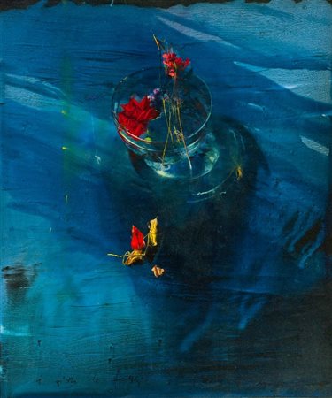 Mario Madiai (Livorno 1944) I FIORI, LE FOGLIE E L'ACQUA Olio su tela, cm....