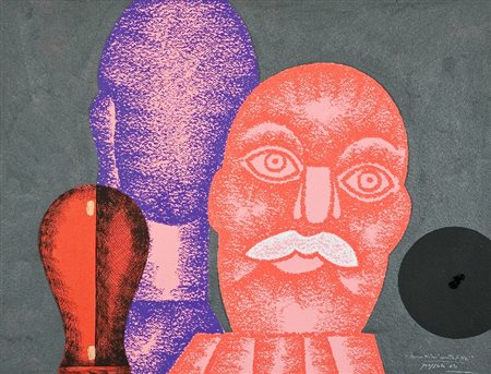 Concetto Pozzati (Vò di Padova 1935) BURATTINI METAFISICI, 2004 Tecnica mista...