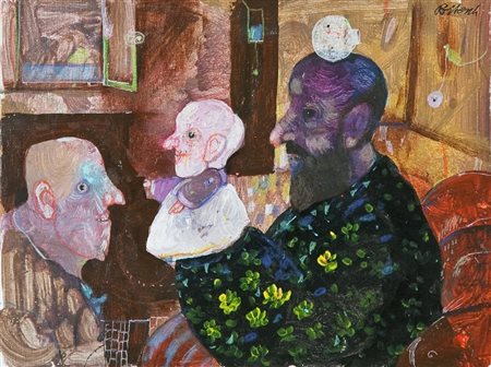 Antonio Possenti (Lucca 1933) LEZIONE DI BURATTINI Olio su cartone telato,...