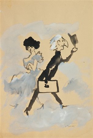 Mino Maccari (Siena 1898 - Roma 1989) IL SALUTO, anni '60 Tempera su carta,...