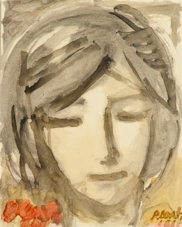 Primo Conti (Firenze 1900 - Fiesole (Fi) 1988) VOLTO, 1961 Acquerello su...