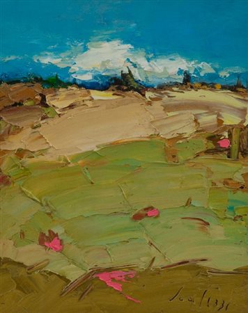 Sergio Scatizzi (Gragnano (Lu) 1918 - Firenze 2009) PAESAGGIO Olio su tavola,...