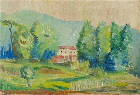 Di Spilimbergo Adriano (Attribuito) PAESAGGIO, 1944 Olio su tela, cm. 41,5x61...