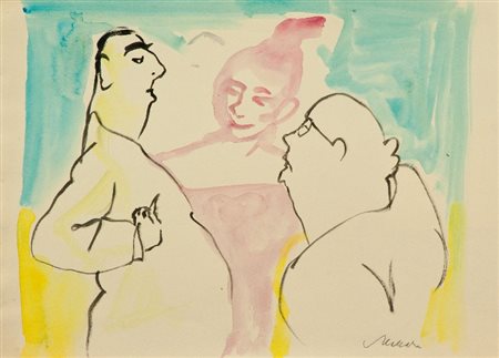 Mino Maccari (Siena 1898 - Roma 1989) CONVERSAZIONE, 1970 - 1975 Acquerello...