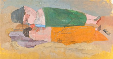 Lorenzo Tornabuoni (Roma 1934) SULLA SPIAGGIA, 1967 Tecnica mista su carta,...