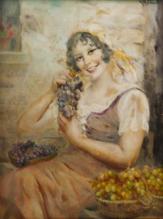 Giuseppe Maldarelli (Napoli 1885 - Milano 1958) RAGAZZA CON UVA Olio su...