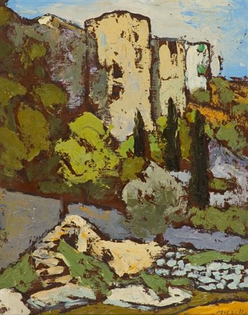 Ruggero Alfredo Micaelles (Firenze 1898 - 1976) BARGA, 1950 Olio su tavola,...
