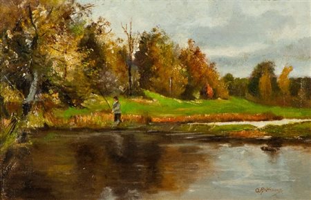 Achille Beltrame (Arzignano 1871 - Milano 1945) PESCATORE Olio su tela, cm....