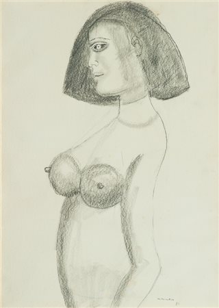 Bruno Cassinari (Piacenza 1912 - Milano 1992) FIGURA DI DONNA, 1981 Matita su...
