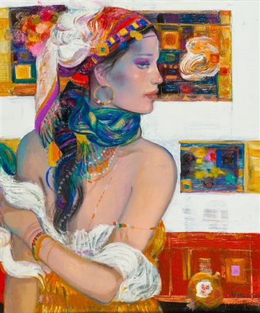 Jovan Vulic (Becej 1951) GITANA, 2010 Olio su tela, cm. 60x50 Firmato in...
