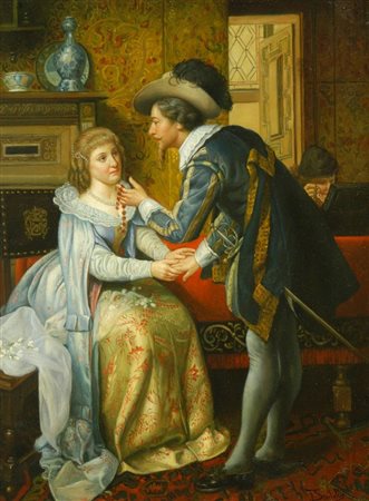 Tordi Sinibaldo (Attribuito) DAMA E CAVALIERE Olio su tavola, cm. 40x30...