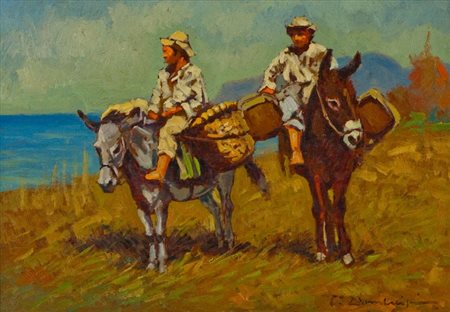 Carlo Domenici (Livorno 1897 - Portoferraio 1981) SCENA AGRESTE Olio su...