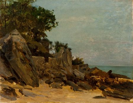 Luigi Bechi (Firenze 1830 - 1919) CASTIGLIONCELLO Olio su tela, cm. 38,5x49,5...