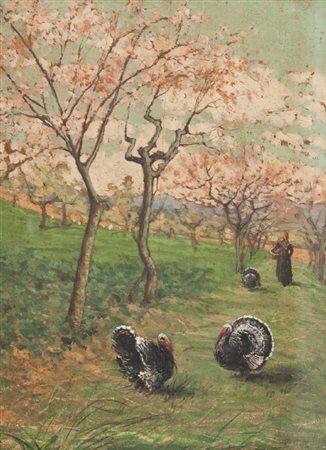 Anonimo dell'800 CAMPAGNA CON FIGURA Olio su tavola, cm. 37x27 La tavola...