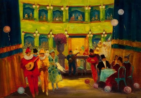 Renato Natali (Livorno 1883 - 1979) VEGLIONE Olio su tavola, cm. 50x70...