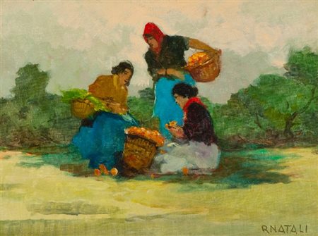 Renato Natali (Livorno 1883 - 1979) LE GABBRIGIANE Olio su cartone telato,...