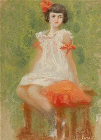 Francesco Fanelli ( 1863 - 1924) BAMBINA SEDUTA, 1913 Olio e pastello su...