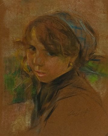 Silvio Bicchi (Livorno 1874 - 1948) VOLTO Pastelli policromi su carta, cm....