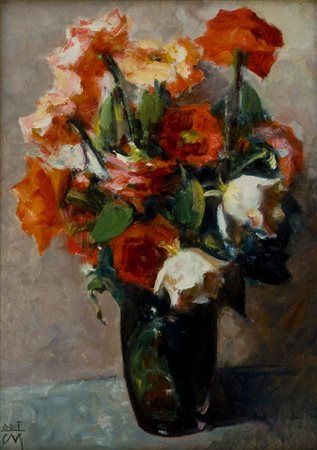 Corrado Michelozzi (Livorno 1883 - 1965) VASO DI FIORI Olio su tavola, cm....