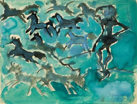 Mino Maccari (Siena 1898 - Roma 1989) LA DOMATRICE, 1956 Acquerello su carta,...