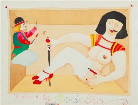 Francesco Musante (Genova 1950) IL PITTORE E LA MODELLA Acquerello su carta...