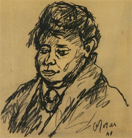 Ottone Rosai (Firenze 1895 - Ivrea 1957) FIGURA MASCHILE, 1940 Carboncino su...