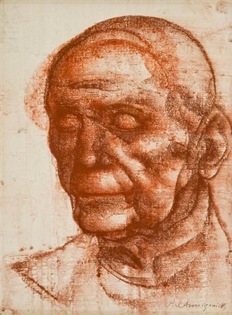 Pietro Annigoni (Milano 1910 - Firenze 1988) VOLTO, fine anni '60 Sanguigna...