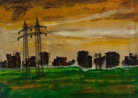 Renzo Vespignani (Roma 1924 - 2001) PERIFERIA, 1964 Tecnica mista su tela,...