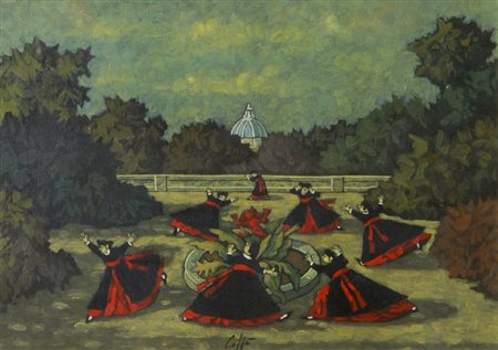 Nino Caffè (Alfedena (Aq) 1909 - Pesaro 1975) SULLA TERRAZZA, 1970 Olio su...