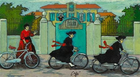 Nino Caffè (Alfedena (Aq) 1909 - Pesaro 1975) PASSEGGIATA IN BICICLETTA, 1969...