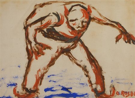 Ottone Rosai (Firenze 1895 - Ivrea 1957) FIGURA Olio e tecnica mista su...