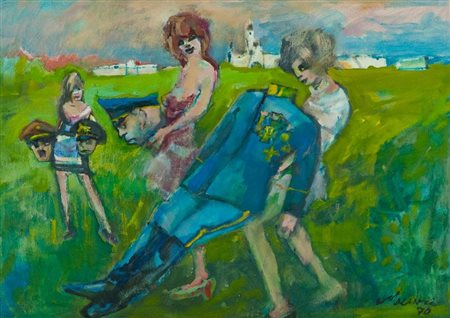 Mino Maccari (Siena 1898 - Roma 1989) L'EROE, 1970 Olio su tela, cm. 50x70...