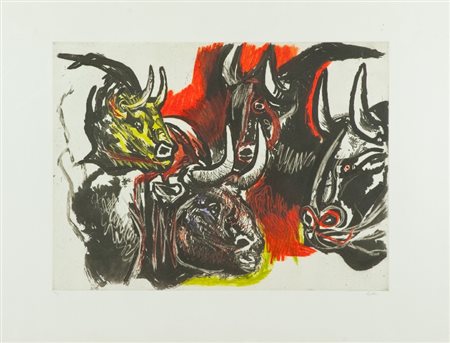 Renato Guttuso (Bagheria (Pa) 1912 - Roma 1987) I TORI DI PICASSO, 1983...