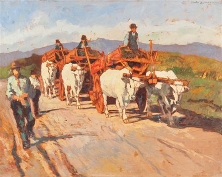 Carlo Domenici (Livorno 1897 - Portoferraio 1981) CONTADINI E BUOI, anni '20...