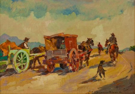 Carlo Domenici (Livorno 1897 - Portoferraio 1981) ZINGARI Olio su faesite,...