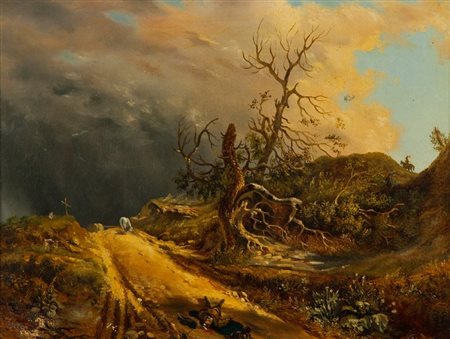 Massimo D'Azeglio (Torino 1798 - 1866) L'AGGUATO Olio su tela, cm. 50x65 La...