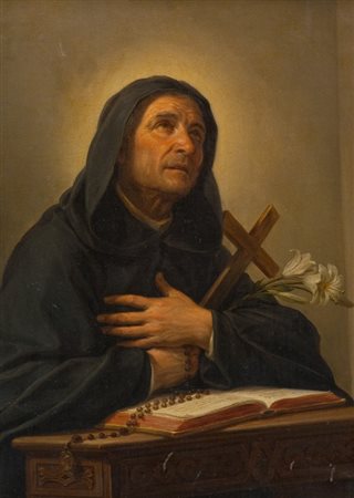 Anonimo dell'800 PREGHIERA Olio su tela, cm. 84x73