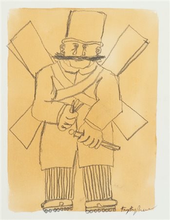 Franz Borghese (Roma 1941 - 2005) DESIDERIO DEL VOLO Carboncino e acquerello,...