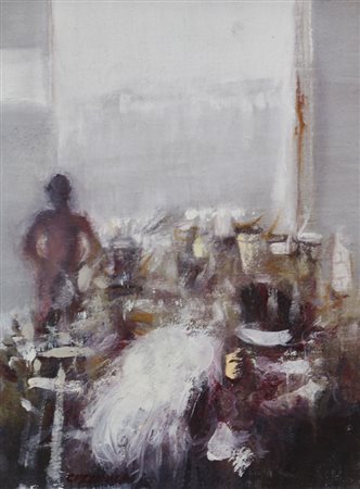 Cazzaniga Giancarlo Interno G. Garibaldi, 89 olio su tela, cm. 40x30 firmato...