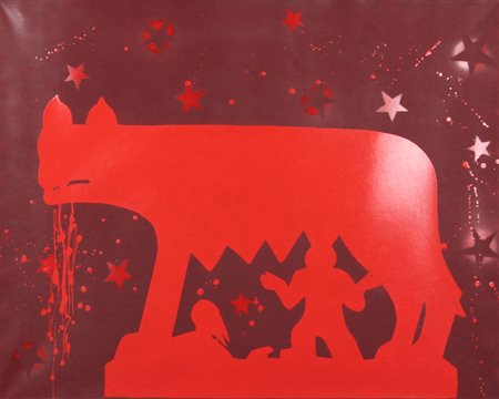 Angeli Franco Lupa Capitolina smalto e acrilico su tela con tulle, cm....