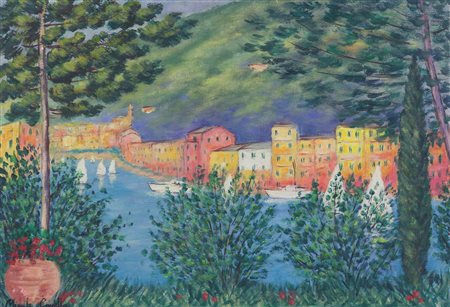 Cascella Michele Portofino olio su tela, cm. 35x50 firmato in basso a...