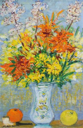 Cascella Michele Vaso di Fiori, (anni '70) olio su tela, cm. 60x40 firmato in...