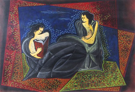 Oriani Pippo La Drôle Couple, 1929/1933 encausto su cartone, cm. 64x44...