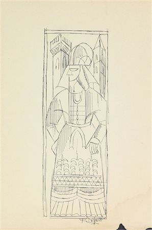 Depero Fortunato Senza titolo china su carta, cm. 29,7x20 firmato in basso a...
