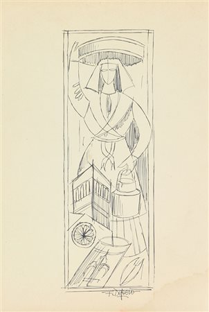 Depero Fortunato Senza titolo china su carta, cm. 29,7x20 firmato in basso al...