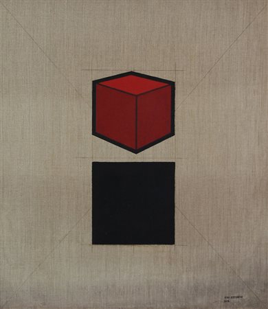 Stefanoni Tino Il Cubo, 1974 olio su tela, cm. 70x60 firmato, datato e...