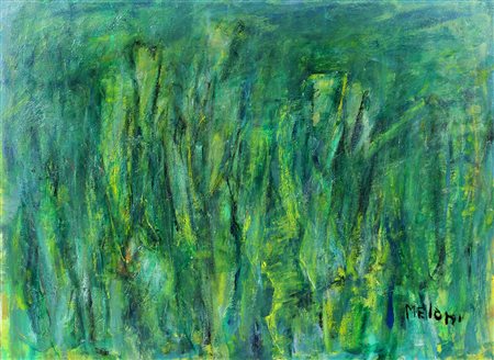 Meloni Gino Piante di Granoturco, 1980 olio su tela, cm. 60x80 firmato in...