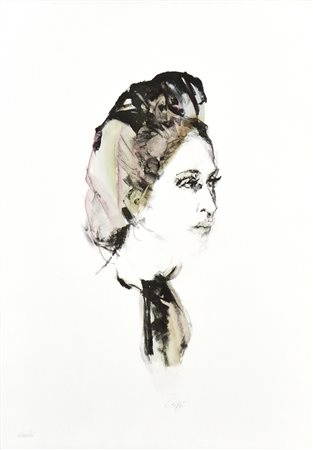 CAFFE' NINO Alfedena (Aq) 1909 - Pesaro 1975 Volto liografia retouchè 70x50...