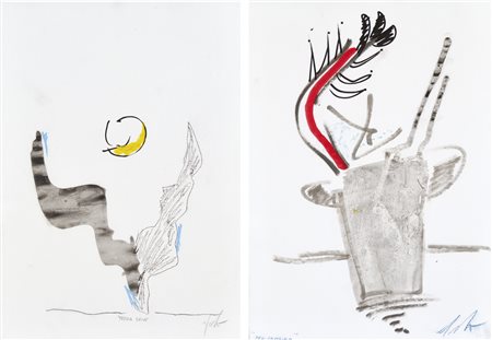 DANGELO SERGIO Milano 1932 Terra secca - Per Pandora lotto di due tecniche...