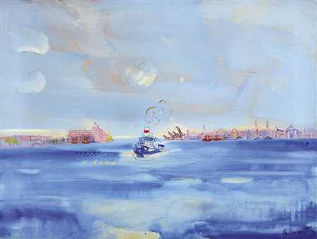 BORSATO RENATO Venezia 1927 - 2013 Laguna 1952 olio e tecnica mista su tela...